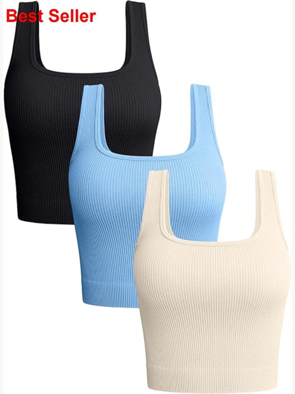 Ribbed Seamless Tank Tops 3-Piece Set Moisture-Wicking Workout Shirts